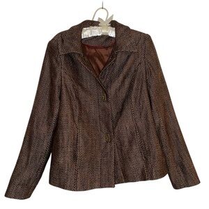Tan Jay Gold-Brown Tweed Jacket with Twist Lock Buttons Size 8